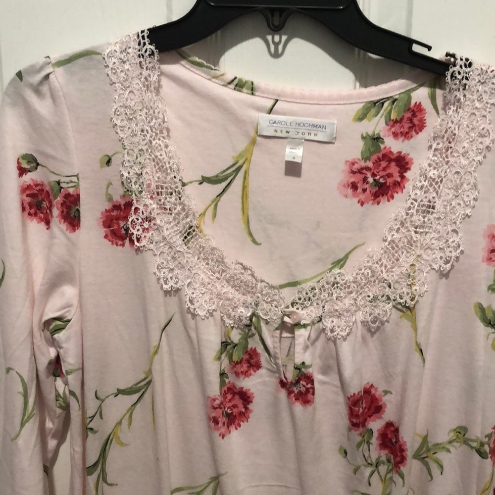 CAROLE HOCHMAN 100%Cotton Lace/Pink Floral Long Sleeve Nightgown.